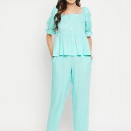 Clovia Aqua Top With Pyjamas-image-17