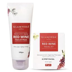 Glamveda Red Wine Advance Anti Ageing Facial Kit and Peel Off Mask Combo-6