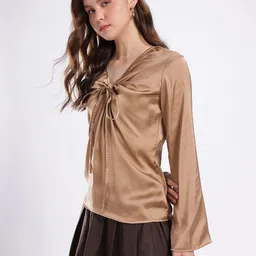 Stylecast X Hersheinbox Tie-Up Detailed V-Neck Flared Sleeve Regular Top image 2