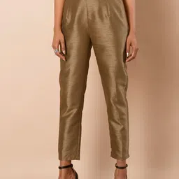 INDYA Gold-Toned Silk Cigarette Trousers-picture-23