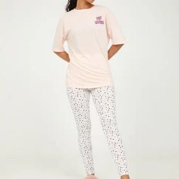 Styli Quit Waiting Slogan T-shirt and Spot Print Leggings Set-image-8