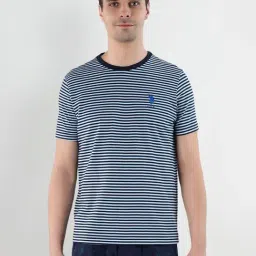 U.S. Polo Assn. Blue Cotton Regular Fit Striped Lounge T-Shirt-picture-5