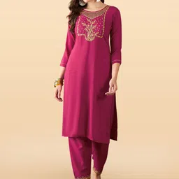 Anouk Rustic Floral Yoke Design Thread Work Straight Kurta With Trousers-43