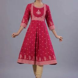 Juniper Pink Embroidered A Line Kurta-image-26