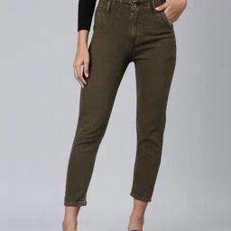 SHOWOFF Olive Denim Boyfriend Fit Mid Rise Jeans-image-39