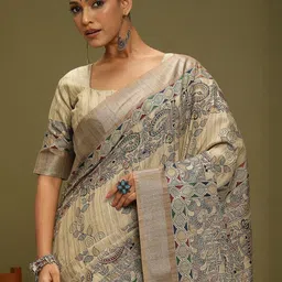 Anouk Floral Block Printed Satin Saree-picture-32