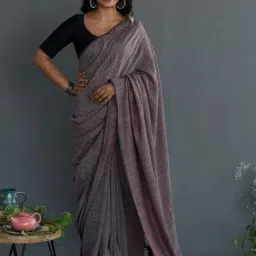 Suta Grey & Brown Woven Saree Without Blouse-image-65