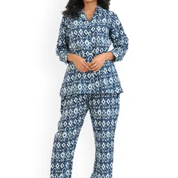 30 Looks Women Ikat Printed Lapel Collar Pure Cotton Night suit-image-96