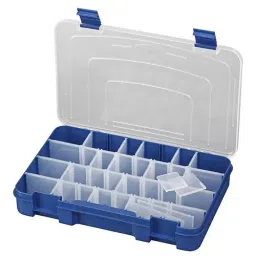 MULTICOMP PRO Boxes STORAGE BOX, 1-20ADJ COMPART, CLEAR/BLUE, 195.303-12