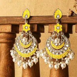 Fida Enamel Yellow Dangler Earrings-image-8