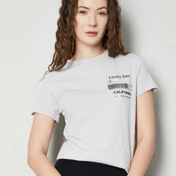 max Women Typography Printed Mandarin Collar T-shirt-image-74