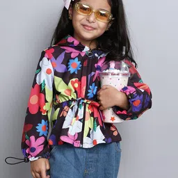 taffykids Girls Floral Polyester Crop Open Front Jacket with Embroidered-image-84