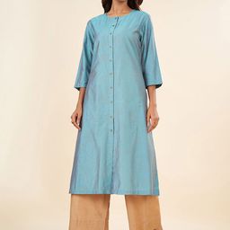 RANGMANCH BY PANTALOONS Floral Embellished Round Neck A-Line Kurta-image-95