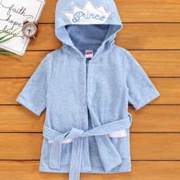 Babyhug 3/4th Sleeves Crown Bathrobe - Blue-image-27