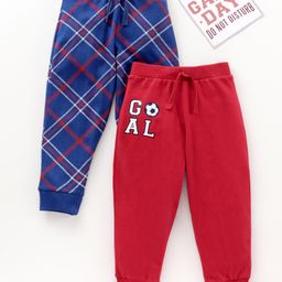 Babyhug Cotton Knit Full Length Checks & Text Printed Lounge Pants Pack Of 2 - Navy Red-picture-22