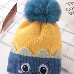 Babyhug Pom Pom Acrylic Woolen Cap Cartoon Design - Blue & Yellow-image-19