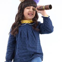 Babyhug 100% Cotton Full Sleeves Swiss Dot Top With Peter Pan Collar & Lace Detailing- Navy Blue-image-32