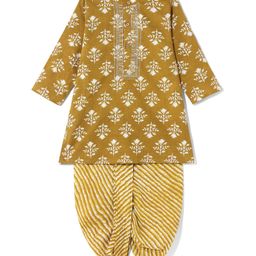 Babyhug 100% Cotton Woven Full Sleeves Floral Print  Kurta & Dhoti Set - Yellow-image-54