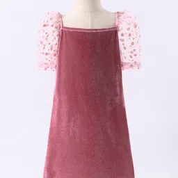 Kookie Kids Half Sleeves Solid Color Party Frock With Polka Dot Detailing  - Pink-picture-30