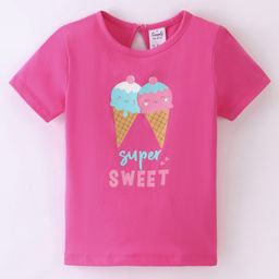 Simply Sinker Cotton Knit Half Sleeves Text & Ice Cream Printed T-Shirt -Pink-picture-10