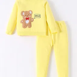 Kookie Kids Knit Full Sleeves Pullover Sweater Set Teddy Bear Design - Yellow-picture-41