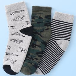Pine Kids Knitted Silvadur Antimicrobial Ankle Length Striped & Camouflage Design Socks - Pack of 3 ( Color May Vary )-picture-8