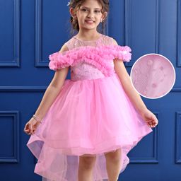 Mark & Mia  Sleeveless Ruffle &  Frills Party Frock with Floral Lace Detailing - Pink-image-82