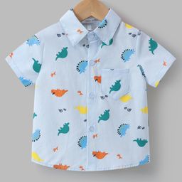 Mark & Mia Half Sleeves Cotton Shirt with Animal Print - Light Blue-image-62