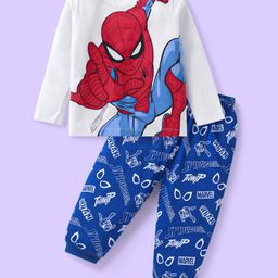 Babyhug Marvel Single Jersey Knit Full Sleeves Night Suit With Spider Man Graphic - Blue & White-image-54