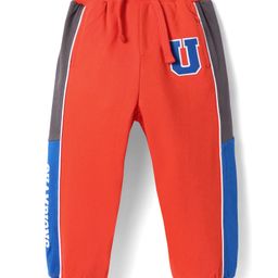 Babyhug Terry Knit Full Length Track Pants with Sport Theme Text Print - Red-image-10