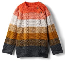 Yellow Apple Knit Full Raglan Sleeves Striped Pullover Sweater With Cable Knit Design - Multicolour-image-97