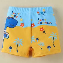 Babyhug Swimming Trunk With Dino Theme Print - Yellow-image-72