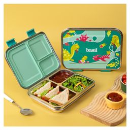 Basil Stainless Steel 3 Compartment Bento Neo Lunch Box for Kids, New & Improved, Easy to Open/Close Lunch Box - Hocus Docus-image-82