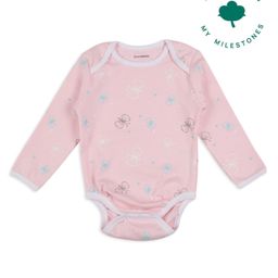 My Milestones 100% Cotton Knit Full Sleeves Butterfly Printed Onesie - Pink-picture-5