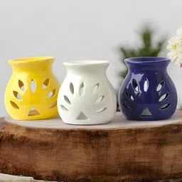 Brahmz 3Pcs White & Yellow Ceramic Aroma Diffuser Set-13