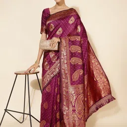 KALINI Ethnic Motifs Silk Blend Ready to Wear Banarasi Saree-image-80