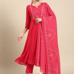 Anouk Women Pink Bandhani Printed Kurta With Trousers & With Dupatta-7