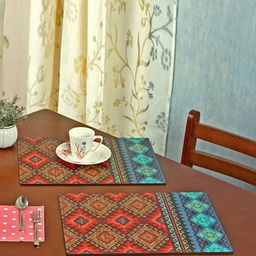 Reinvention Factory Set of 6 Maroon & Turquoise Blue Printed Table Placemats image 1