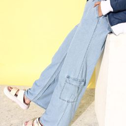 The Roadster Life Co. Women Light Blue Wide Leg High-Rise Pure Cotton Jeans-image-74