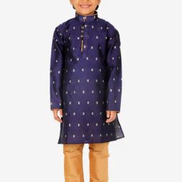 Pro-Ethic Style Developer Kids Navy & Beige Printed Full Sleeves Kurta with Pyjamas-image-77