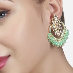Zaveri Pearls Green Meenakari Cluster Crystal Beads & Kundan Dangler Earrings - ZPFK13184-25