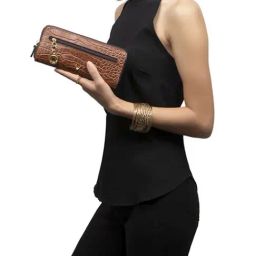 Hidesign tan Textured Zip Around Wallet for Women-image-50