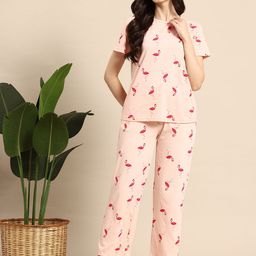 Mast & Harbour Flamingo Printed Night suit-image-51