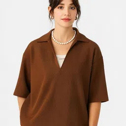 TRAQUILA Cotton Shirt Collar Boxy Top-picture-29