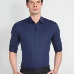 Arrow Blue Cotton Slim Fit Striped Shirt-picture-5