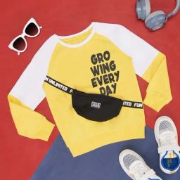 Pantaloons Junior Yellow & White Cotton Printed Full Sleeves Sweatshirt-image-60