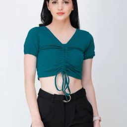 Scorpius Teal Regular Fit Crop Top-picture-4