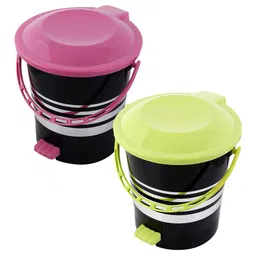 Kuber Industries Black & Pink 2-Pieces Striped Pedal Dustbins With Handle - 10 L Each image 5