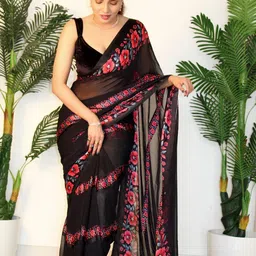 SANJANA SILK Floral Satin Saree-image-61