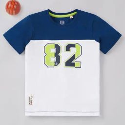 Ed-a-Mamma Kids Blue & White Color Block T-Shirt-image-43